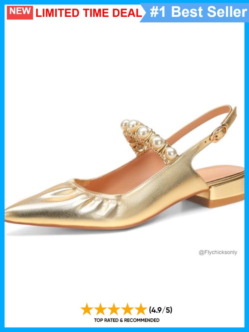 Pearl Slingback Flats Faux Leather Pointed Toe Buckle Strap Women's Dress Shoes
